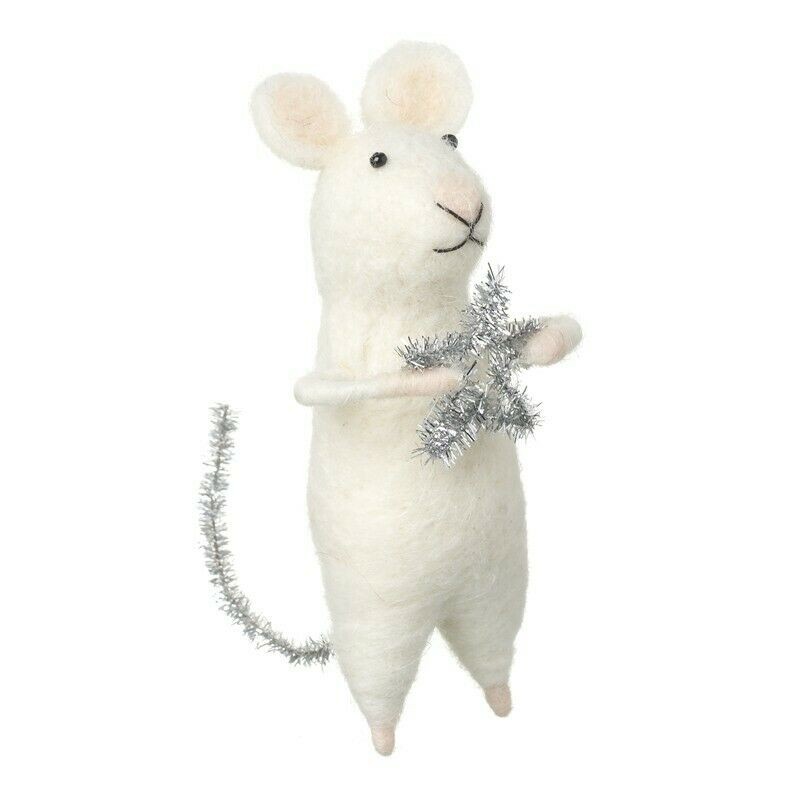 Heaven Sends Wool Mouse with Star and Glitter Tail Novelty Christmas Decoration