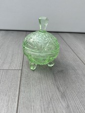 Bagley Green Coloured Glass Lidded Bowl Trinket Pot 3098 Pattern