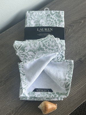 Ralph Lauren Kitchen Towel Set of 2 Green Flowers 100% Cotton New!