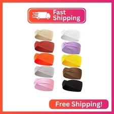 Zilotusnte 10 Pcs Wide Absorbent Sport Headbands for Women, Non-slip, Stretchy,