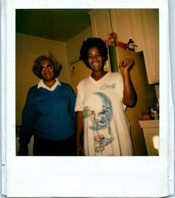 1980s Two Women Smiling Kitchen Cool Cartoon Moon Shirt Zanette Vintage Photo