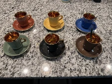 Figgjo Flint Norway Demitasse 6 Cup & Saucer Set with David Anderson Spoons (6)