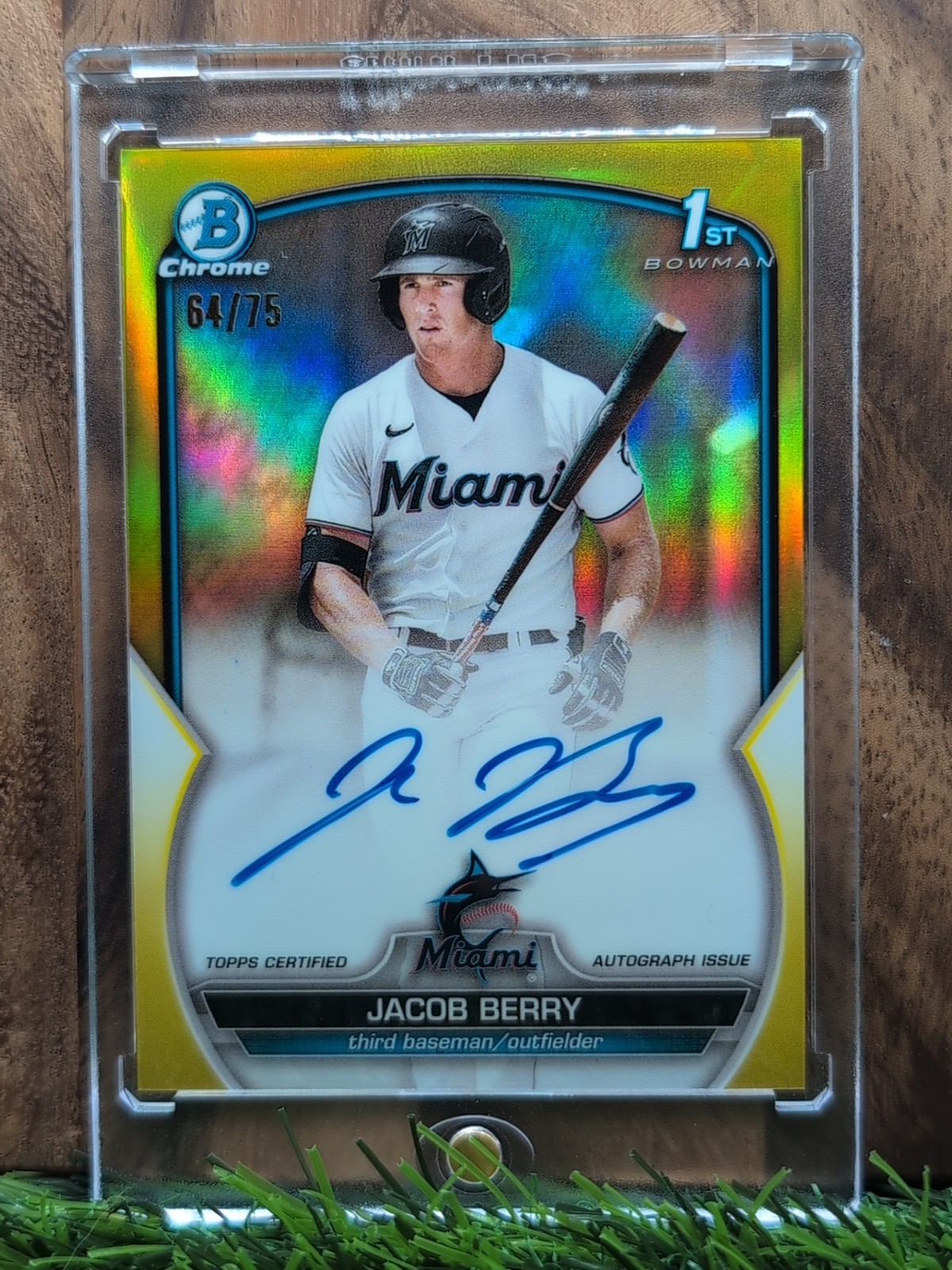 2023 Bowman Jacob Berry Chrome Auto Yellow Refractor 1st Prospect #/75 Marlins