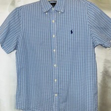 Polo Ralph Lauren RL Untucked Fit Seersucker Blue Stripe Short Sleeve Shirt M