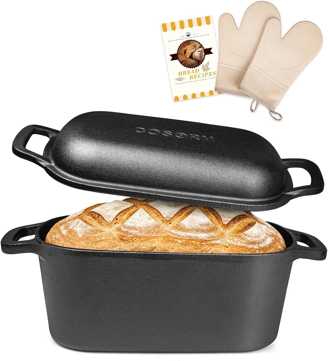 7QT Oval Dutch Oven for Sourdough Bread Baking, Pre-Seasoned Cast Iron (REN-2)