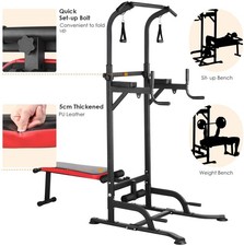 Dip Stand Pull-up Bar Multifunctional Power Tower with Foldable Weight Bench