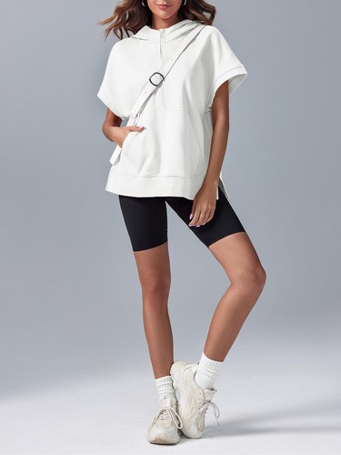 Womens Oversized Half Zip Hoodies Short Sleeve Casual Sweatshirts Pullover To... - 第 5/8 張圖片