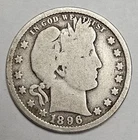 1896 O New Orleans Mint Barber Quarter 25c 90% Silver U.S Type Coin d446
