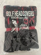New Vintage Set of 4 Black Red Pom Hand Knit golf club head cover