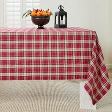 Linen Square Tablecloth 52 x 52 Inch - 100% Pure Linen Burgundy Tartan Plaid ...
