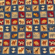 1.a.0.0.7.14 Handmade Animal Quilt Noah's Ark Farm Zoo Print Blue Country Throw