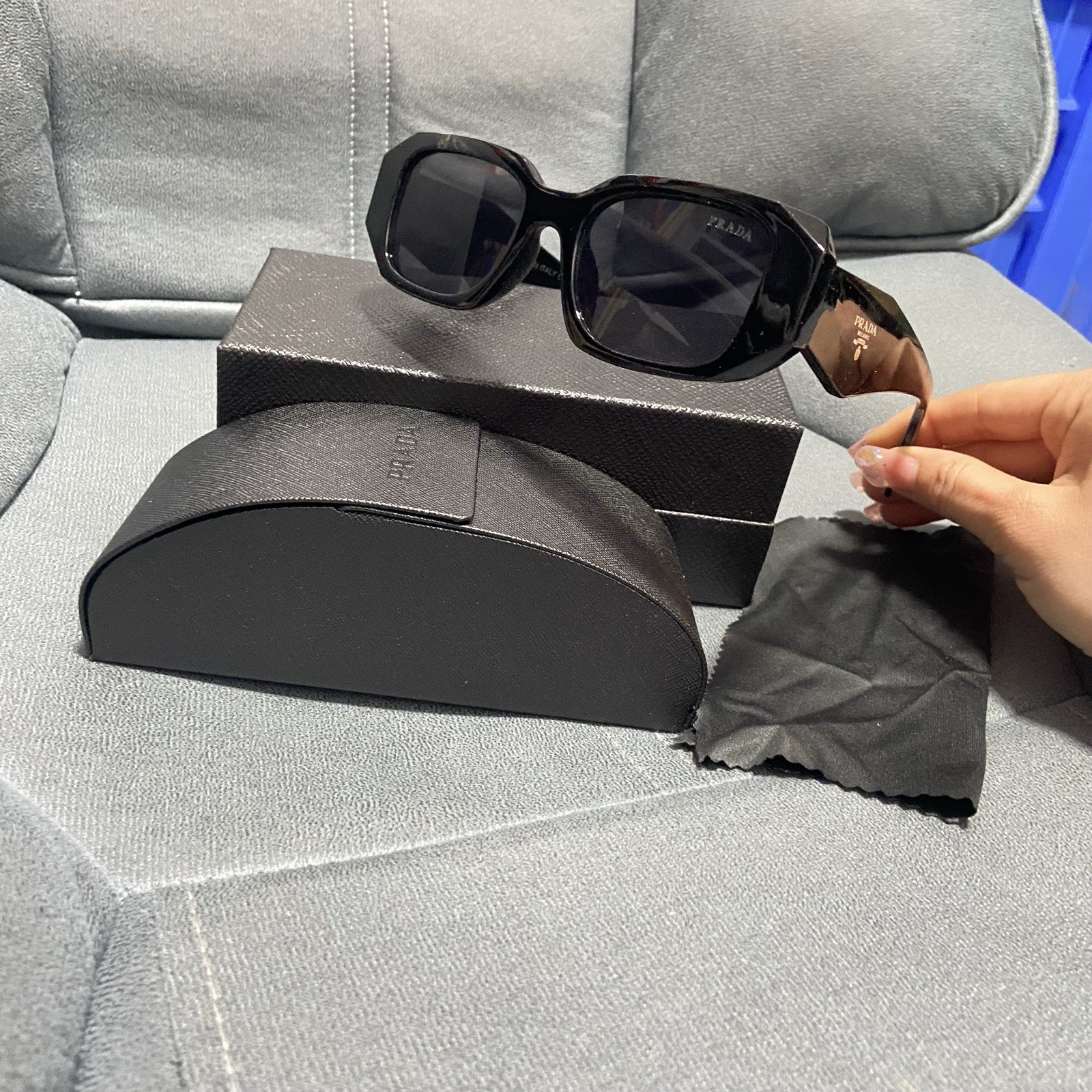 PRADA  Black Rectangle Sunglasses  Designer thumbnail 4