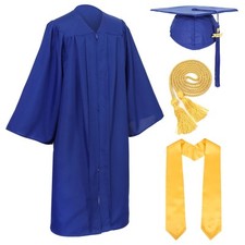 Unisex Adult Matte Graduation Cap and Gown Set with Honor Cord Gold Stoles fo