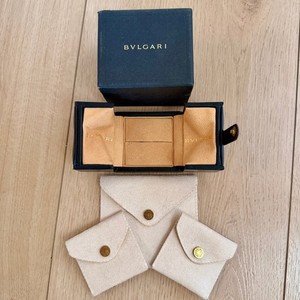 BVLGARI Black & Gold leather ring/earring display box & Suede jewelry pouches