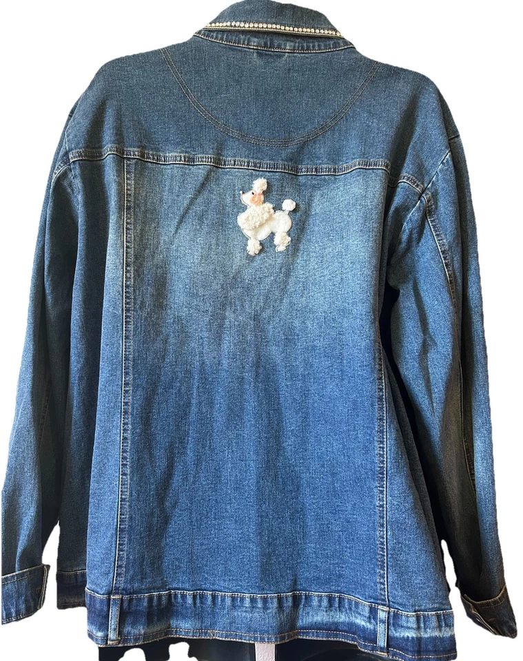 Quacker Factory White Poodle appliquéd Denim Jacket 3X - Image 4 of 4