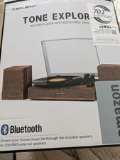 3 Speed Bluetooth Turntable Vinyl Record Player w/ External Speakers AUX RCA Oak