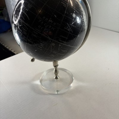 Black Silver Chrome Desktop Globe Decor 12.5'' With Clear Stand