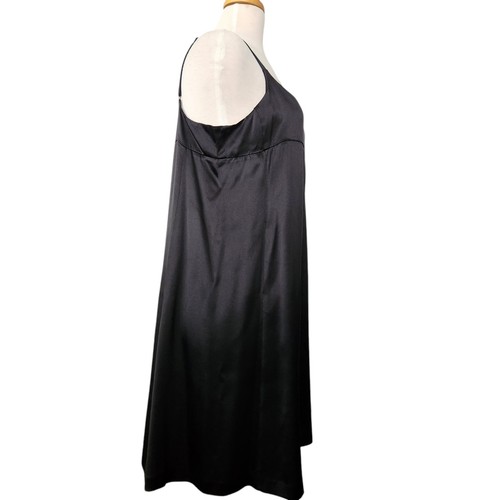 EILEEN FISHER Black Silk Satin Slip On Babydoll Night Dress Women M 90s Vintage - Picture 3 of 12