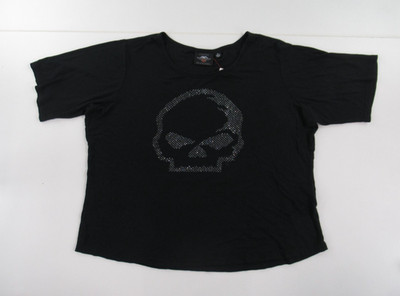 Harley Davidson Women's Black Embellished Half Sleeve T-Shirt Size 2W #B924