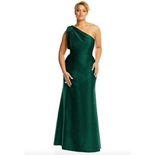 ALFRED SUNG Maxi Dress Size 8 NEW Gown One Shoulder Emerald Green Shoulder Bow