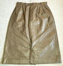 VINTAGE Womens Skirt-WILSONS LEATHER-brown genuine leather lined-10