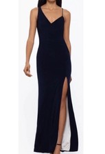 “XSCAPE” Asymmetrical Formal Gown In Navy Size 10 NWT