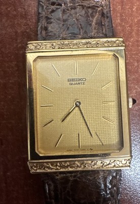 Vintage SEIKO 7430-5172 Gold Engraved Rectangle Quartz Mens Watch