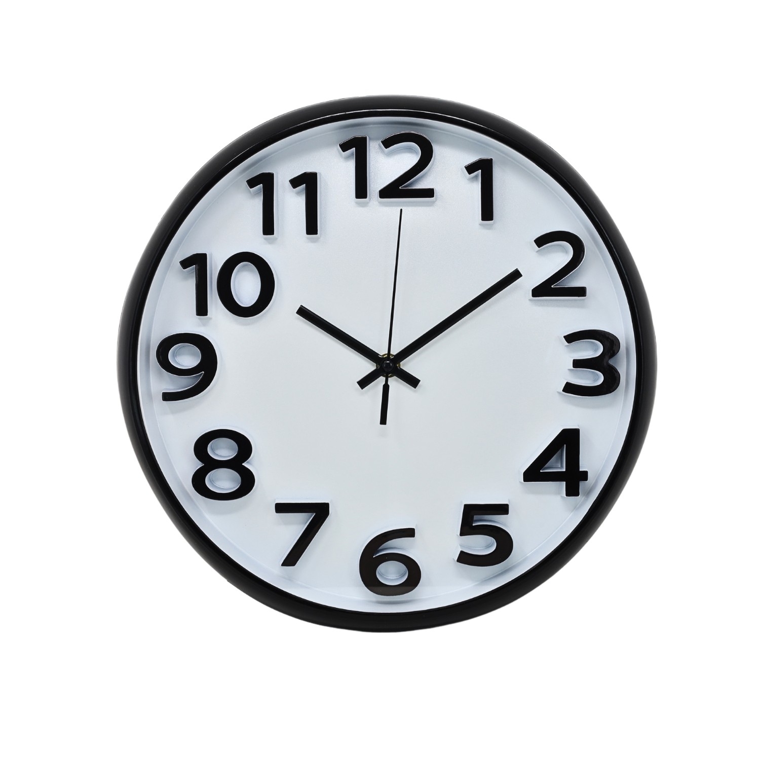 White Wall Clock Round Plastic Modern Analogue Battery Operated 30cm Home Office
