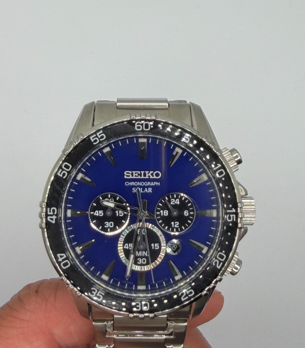 Seiko Core Solar Chronograph SSC445 44mm Blue Dial Bracelet Watch
