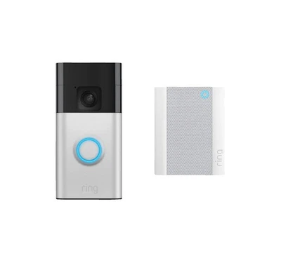 RING Battery Video Doorbell (Satin Nickel) + Chime (2. Gen) Smarte Türklingel