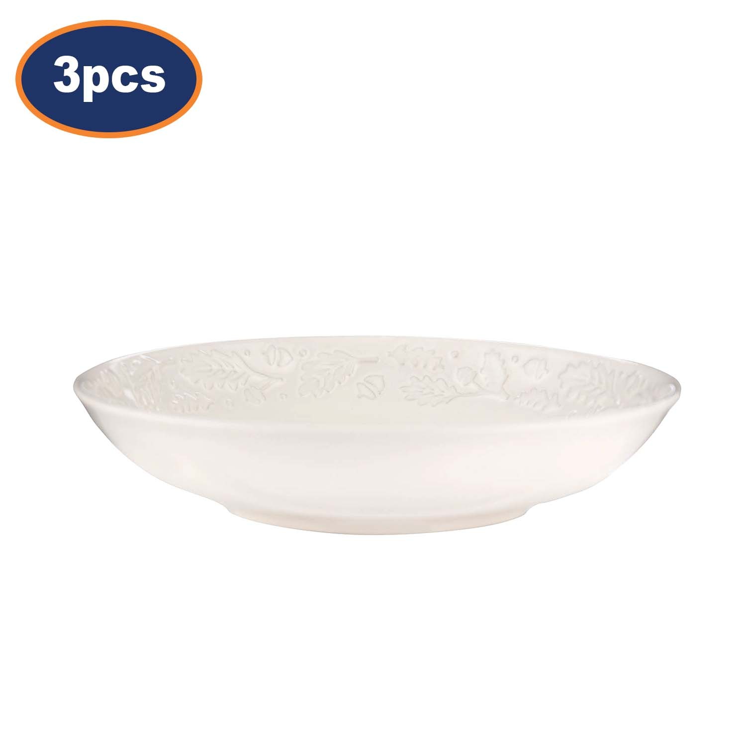 Stoneware Pasta Bowl Cream Glaze Acorn Crockery 23cm Serving Risotto Soup 3pcs