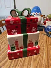 Ceramic Christmas Presents Shaped Cookie Jar VGC