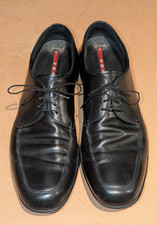 Mens Prada Linea Rossa Solid Black Leather laced oxford shoes Size 12 ITALY