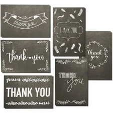 144-Pack Blank Thank you Greeting Cards Bulk w/Envelope, Chalkboard Design 4"x6"