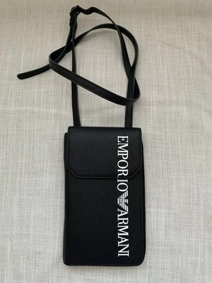 Emporio Armani Black Saffiano Crossbody Bag Phone Wallet Shoulder Purse