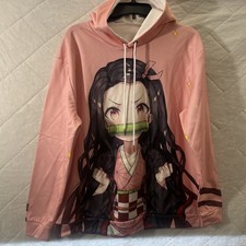 Demon Slayer Women's L Kamado Nezuko Hoodies Anime Sweatshirt Pullover Pink