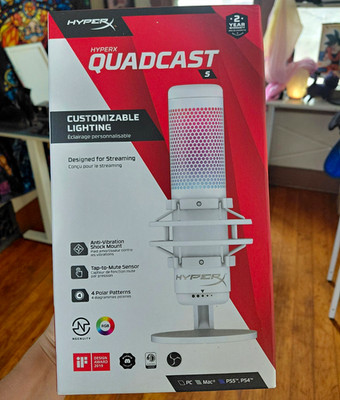 HyperX QuadCast S White USB Condenser Mic RGB and LED Mix Arm