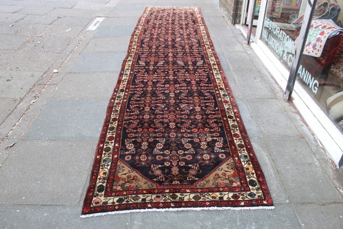 Vintage Hand Made Traditional Oriental Wool Blue Red Long Runner 498x110cm