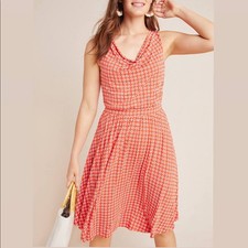 Maeve x Anthropologie Fit & Flare Dress S Orange Cream Black BRIANNE Cowl Neck