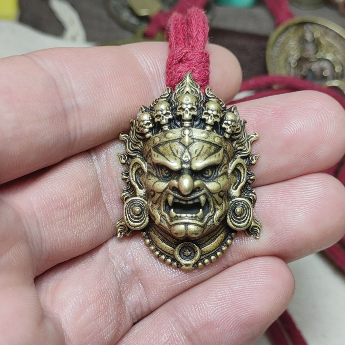 Tibetan brass mahakala pendant vintage amulet protection necklace