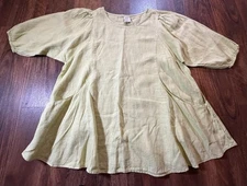 Match Point USA Muted Lime Green Tunic Blouse w/Pockets Women's L Lagenlook