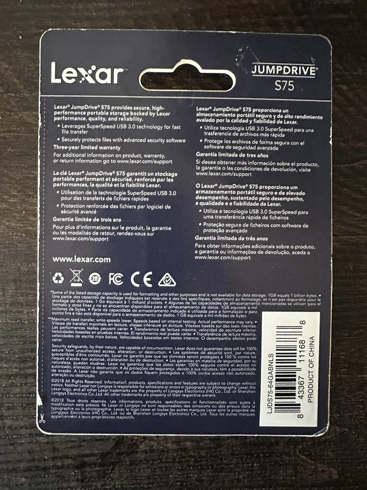 Lexar JumpDrive S75 64GB USB 3.0 флэш-накопитель - быстрая передача файлов - Изображение 2 из 2