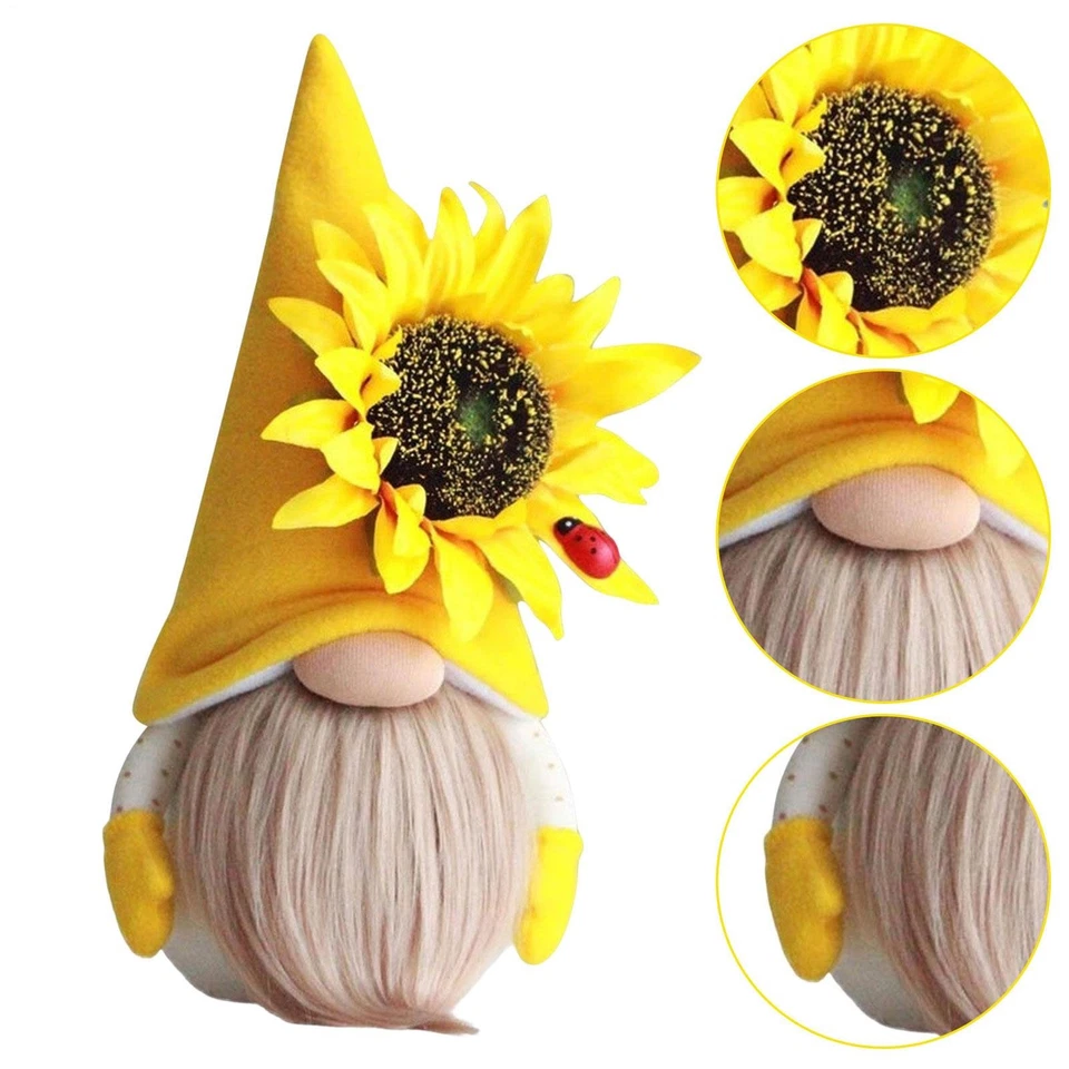 Girasoles Gnomo Elfo Muñeco de Peluche Abeja Sin Rostro Decoraciones de Enanos Adornos 9.8inch Foto 4 de 4