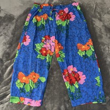 VTG Jams World Bluquet Capri Pants Women's Size M Rayon Floral Blue 90s