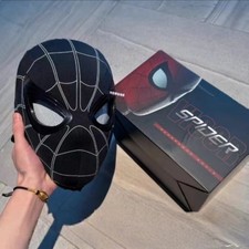 Spider Man Face Mask Black Headgear Cosplay Mask Moving Eyes Chin Control Props