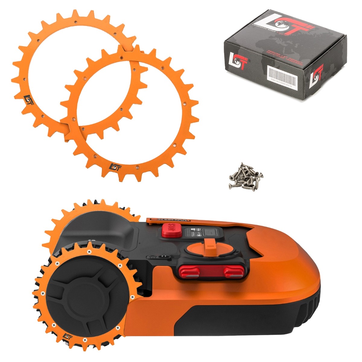 2x Spikes Lawn Mower Traction Improvement Orange Ø 180 mm for LANDXCAPE
