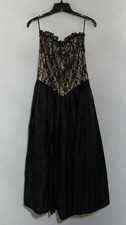 Vintage 80s Jessica McClintock Gunne Sax Dress Sz 11 Black Lace Sequin Satin