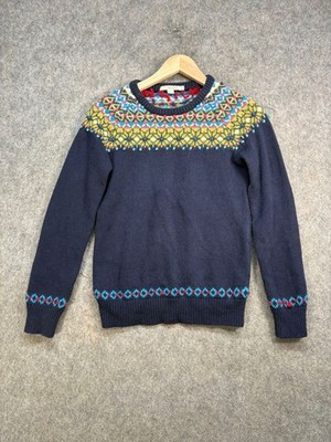 Boden Pullover Damen Größe UK 8 Marine Wollmischung Fair Isle Tribal Muster Strick