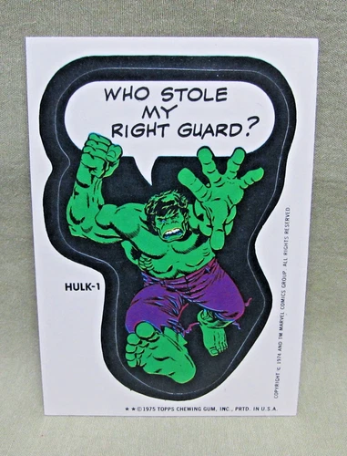 1975 INCREDIBLE HULK 1 STICKER Vintage Topps Marvel Comic Book Super Heroes card