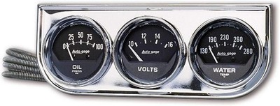 AUTO METER 2349 Autogage Black Oil/Water/Volt Gauge with Chrome Console... 